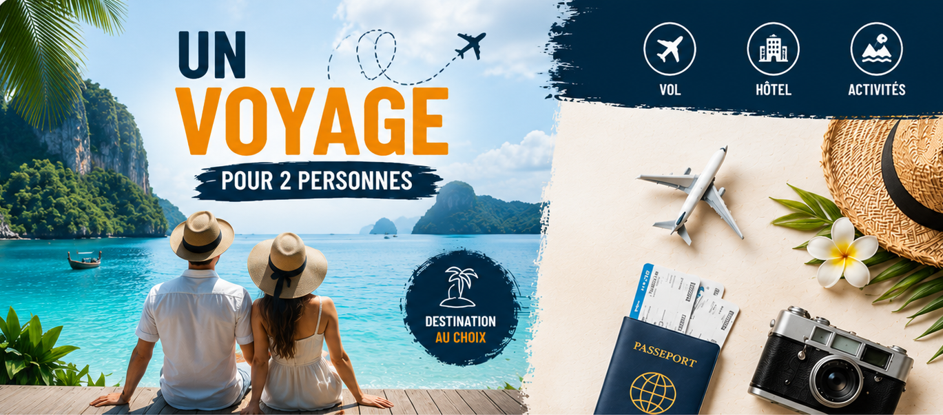 Un voyage pour 2 personnes dans la destination de votre choix